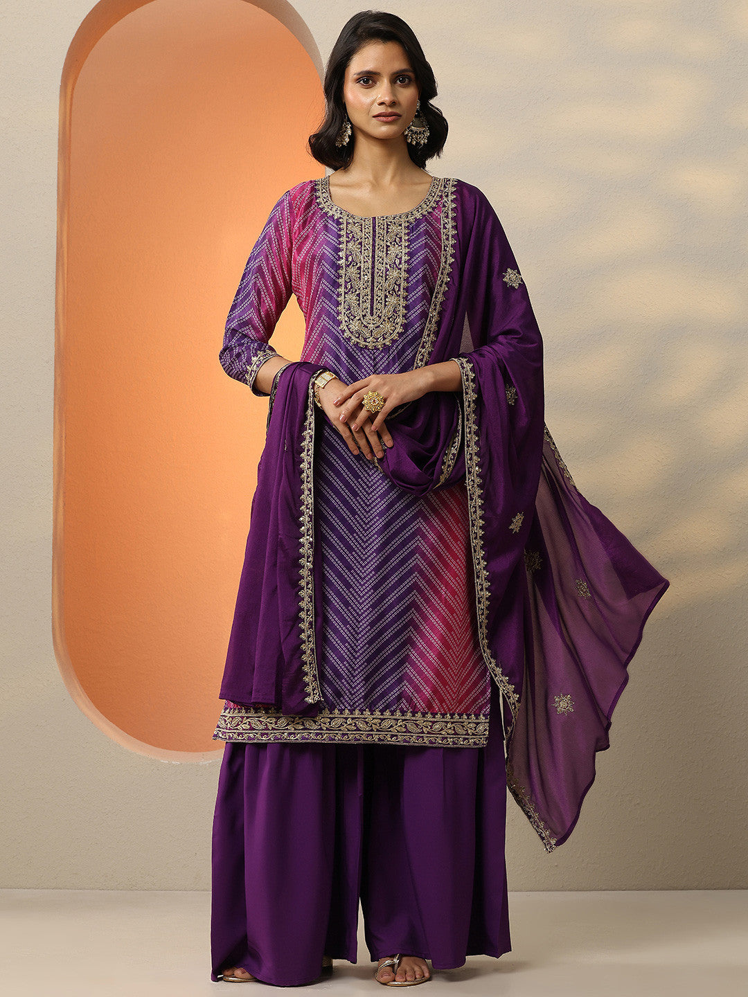 Women Ethnic Motifs Printed Regular Sequinned Kurta Set With Dupatta