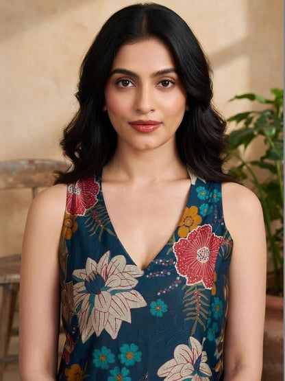 Printed V-Neck Kurta & Trousers