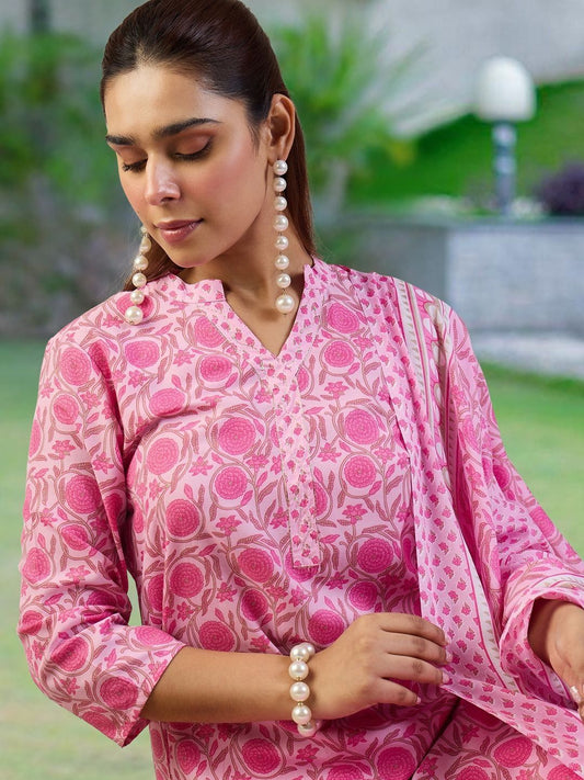 Women Floral Printed Regular Pure Cotton Kurta with Trousers & With Dupatta