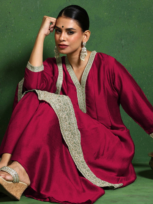Dhiyona VA Woven Design Layered V-Neck Zari Kurta With Sharara & Dupatta
