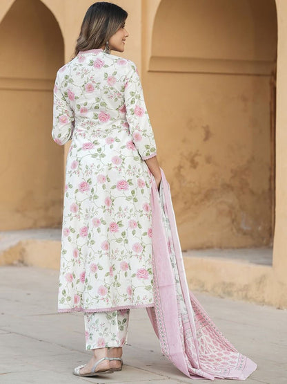 Dhiyona KL Floral Printed Pure Cotton Anarkali Kurta With Trouser And Dupatta