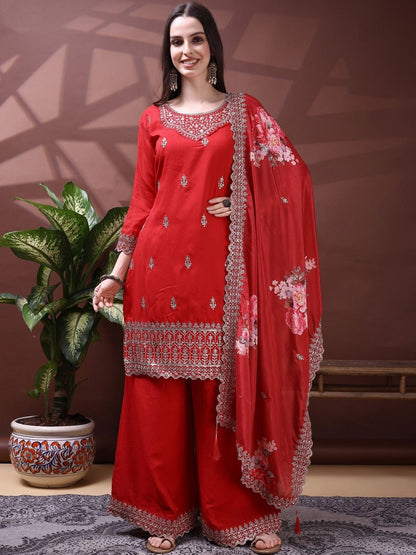 Dhiyona SN Embroidered Round Neck Kurta & Sharara With Dupatta