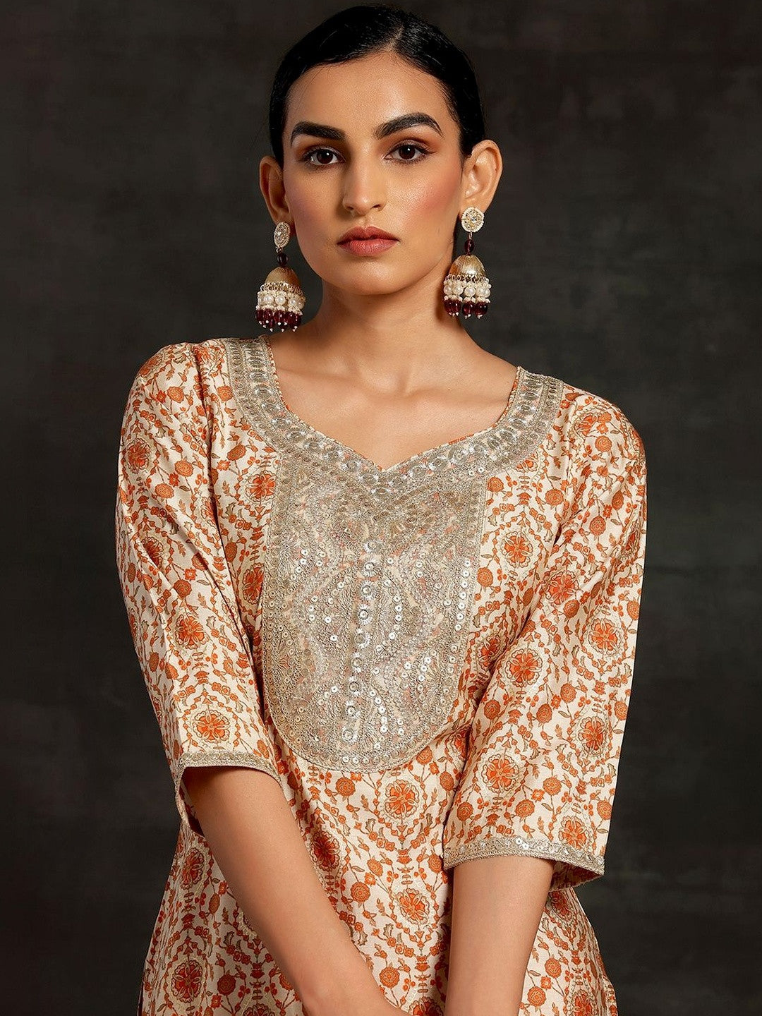 Women Floral Printed Regular Sequinned Kurta with Trousers & With Dupatta