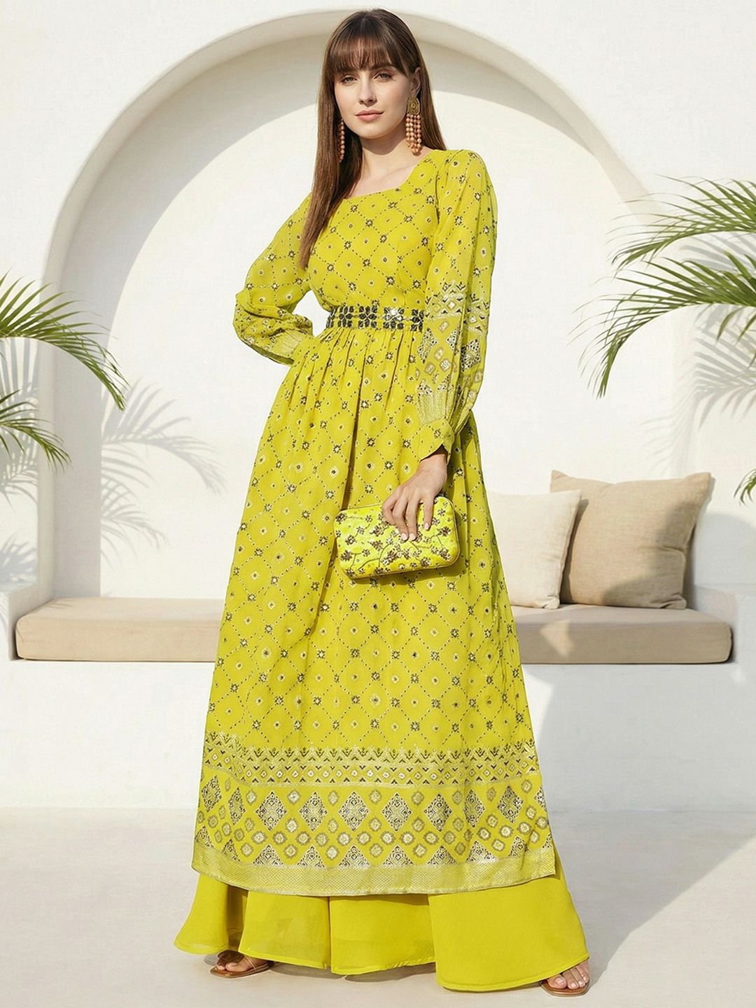 Dhiyona CH Women Printed Regular Kurta with Palazzos