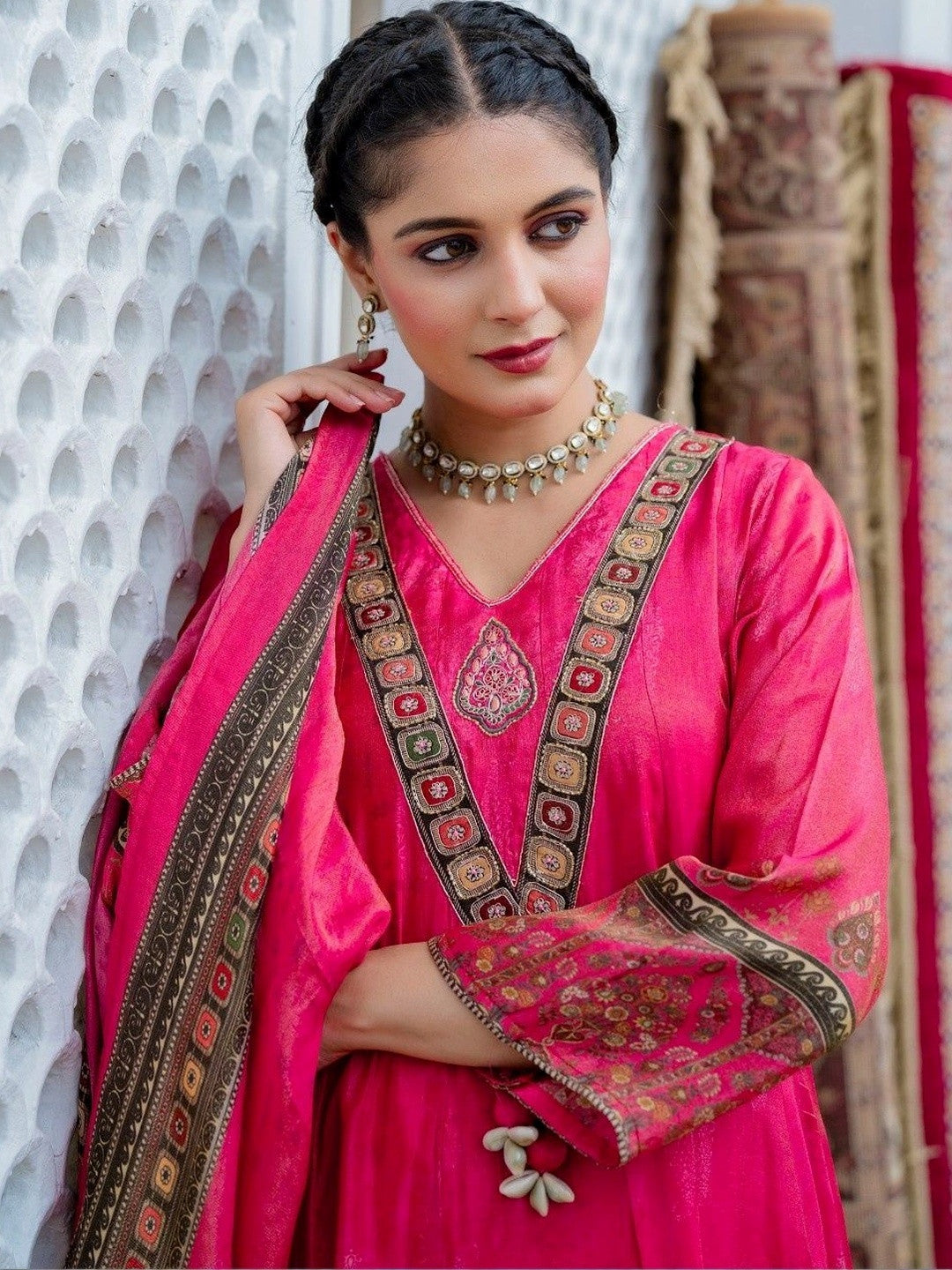 Women Ethnic Motifs Yoke Design Regular Kurta with Harem Pants