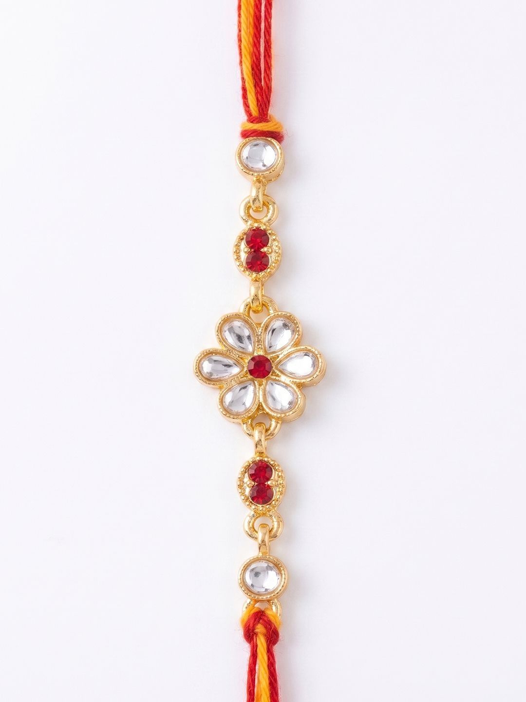 Dhiyona Set Of 2 Gold Toned Kundan Studded Bhaiya Bhabhi Rakhi