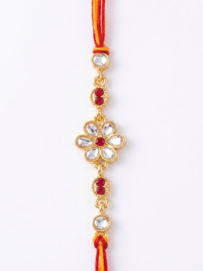 Dhiyona Set Of 2 Gold Toned Kundan Studded Bhaiya Bhabhi Rakhi