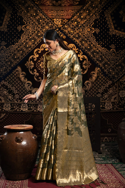 Dhiyona GR Women's Vedika Grey Jimmi Choo Zari Woven Saree