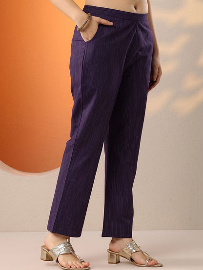 Women Striped Regular Kurta with Trousers & With Dupatta