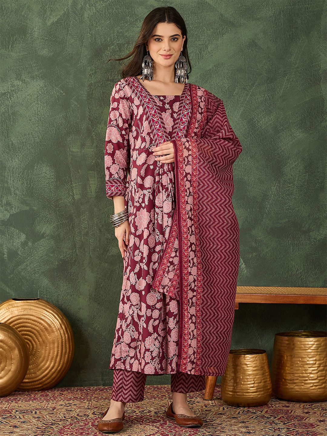 Dhiyona KL Floral Printed Anarkali Kurta With Trouser & Dupatta