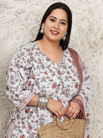 Dhiyona KL Women Plus Size Floral Printed Kurta with Palazzos & Dupatta