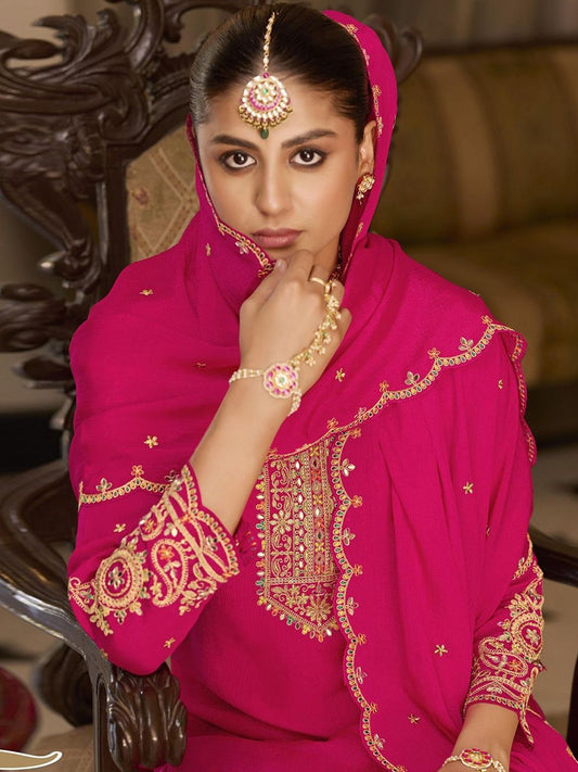 Dhiyona CH Women Ethnic Motifs Embroidered Regular Kurta with Palazzos & With Dupatta