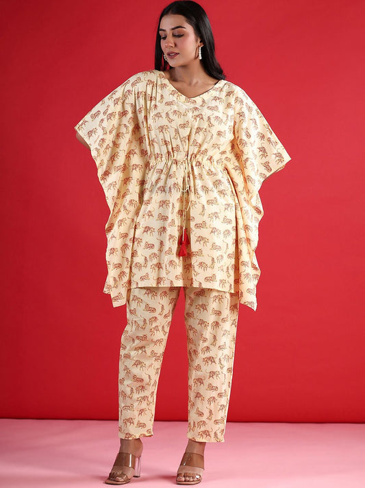 Dhiyona IE Printed Pure Cotton Top & Trouser Co-Ord Set