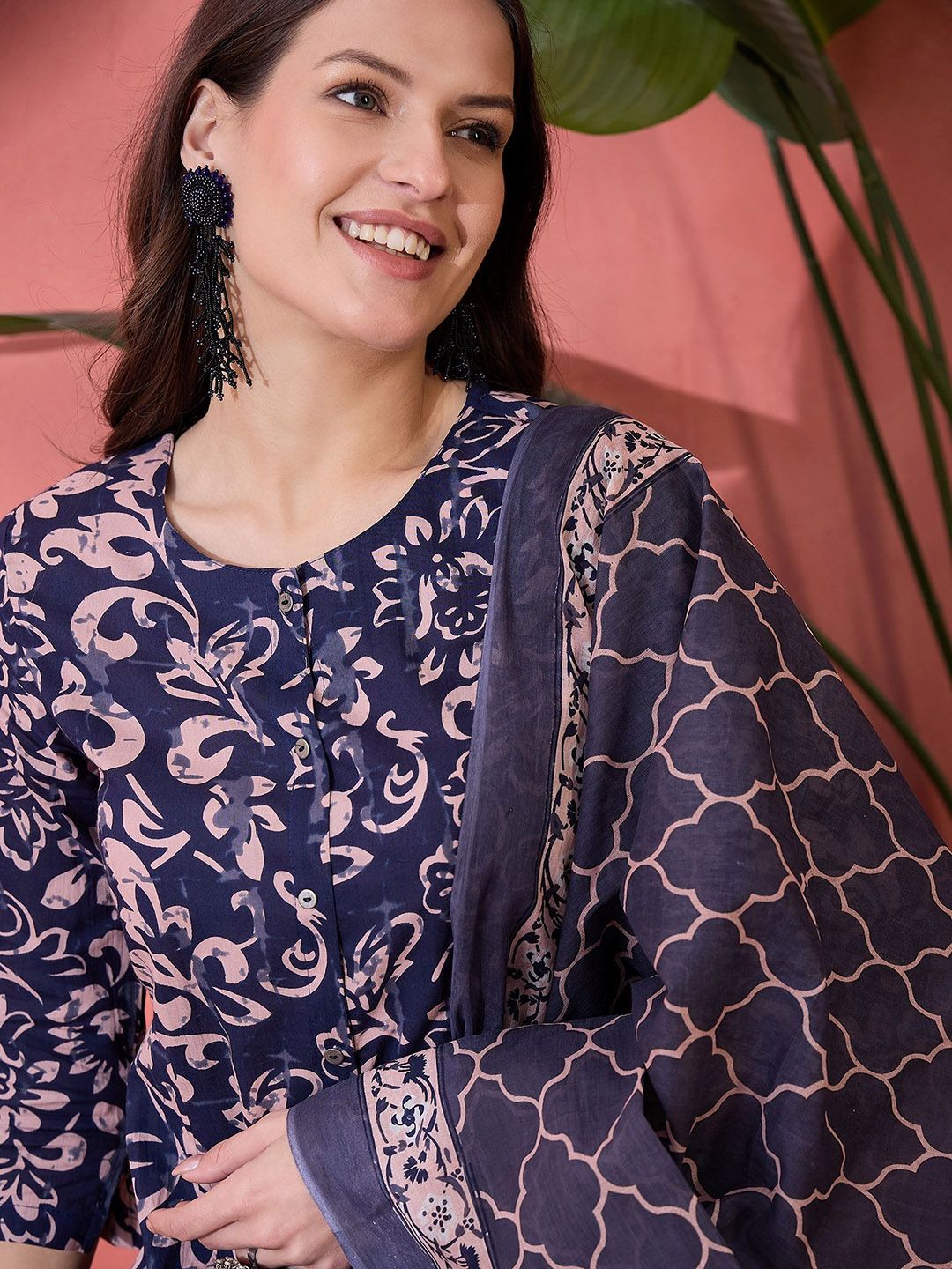 Dhiyona SN Women's Floral Printed Pure Cotton Anarkali Kurta With Trouser And Dupatta