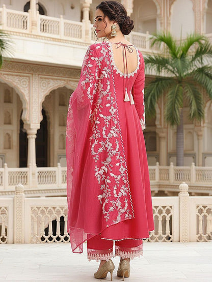 Dhiyona KL Embroidered Empire Thread Work Kurta with Trousers & Dupatta