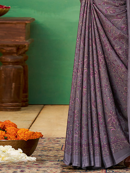 Women's Crepe Mauve Printed Designer Saree With Blouse Piece