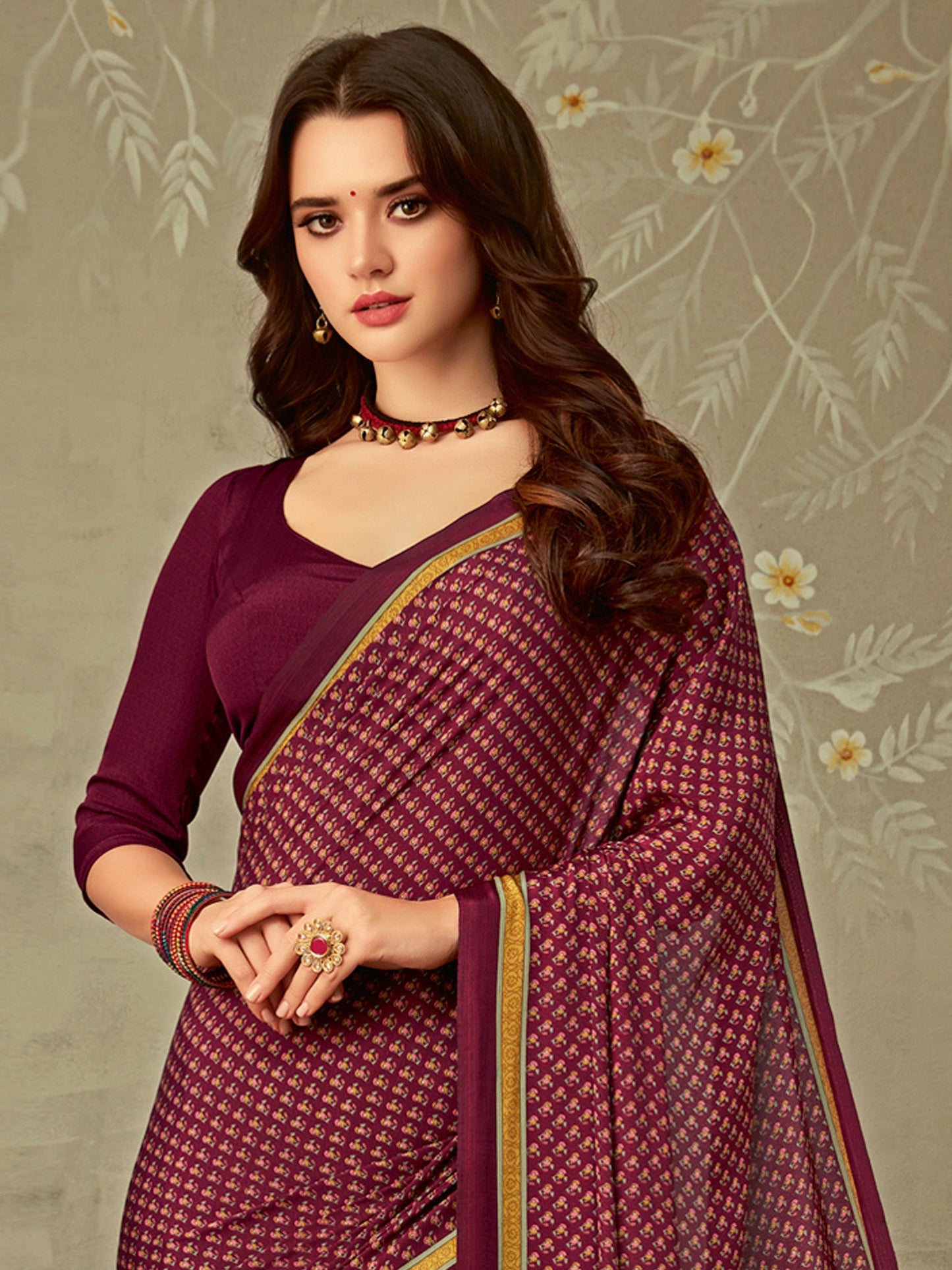 Women's Crepe Magenta Printed Designer Saree With Blouse Piece