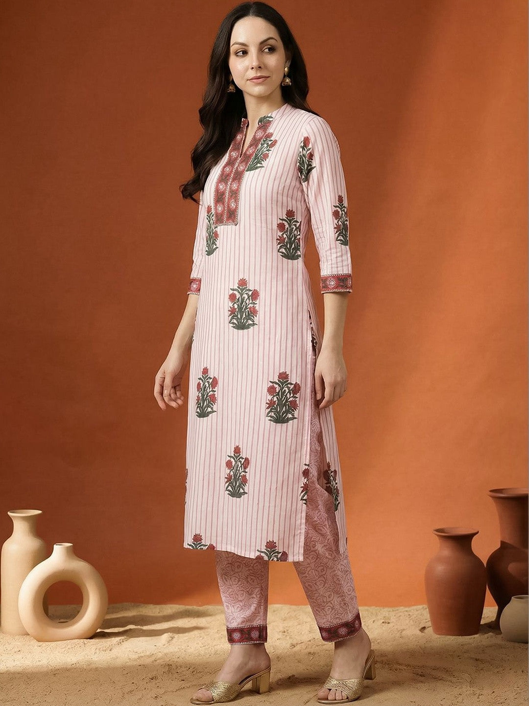 Women Printed Regular Pure Cotton Kurta with Trousers & With Dupatta