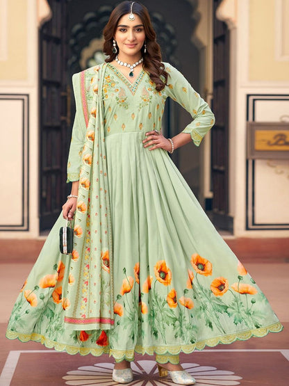Dhiyona CH Women Floral Printed Empire Kurta with Trousers & Dupatta