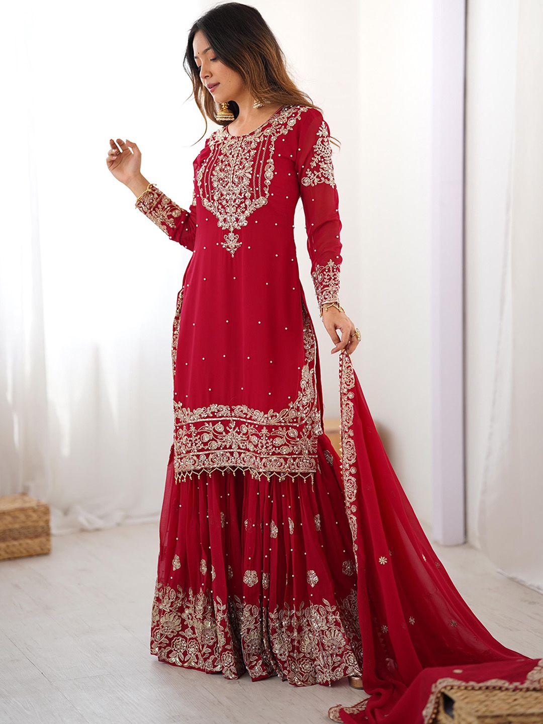 Dhiyona KL Women Ethnic Motifs Printed Kurta with Sharara & Dupatta