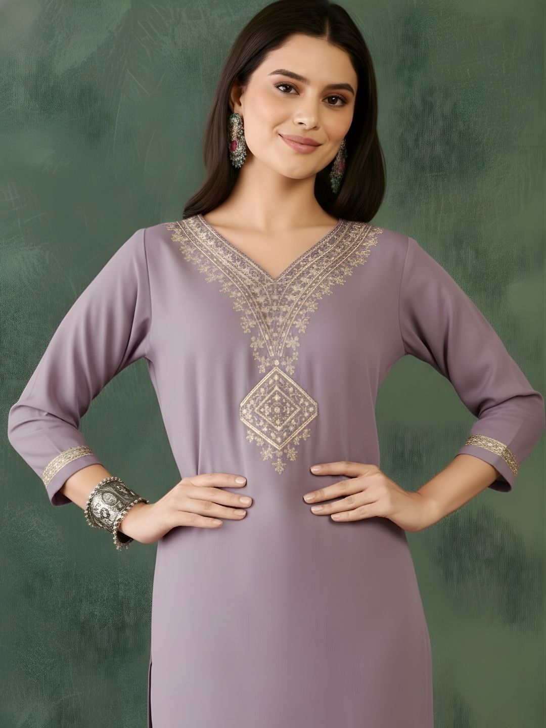 Dhiyona KL Women Ethnic Motifs Embroidered Regular Thread Work Kurta with Trousers & With Dupatta