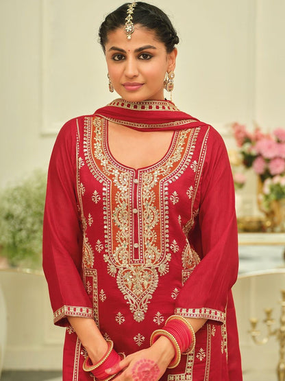 Dhiyona IE Women Ethnic Motifs Embroidered Regular Kurta with Palazzos & With Dupatta