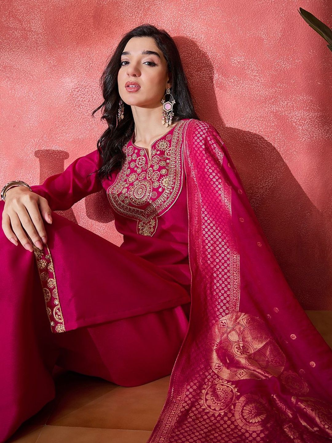 Dhiyona SN Women Ethnic Motifs Embroidered Thread Work Kurta with Palazzos & Dupatta