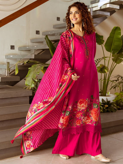 Dhiyona KL Women Floral Printed Sequinned Kurta with Palazzos & Dupatta