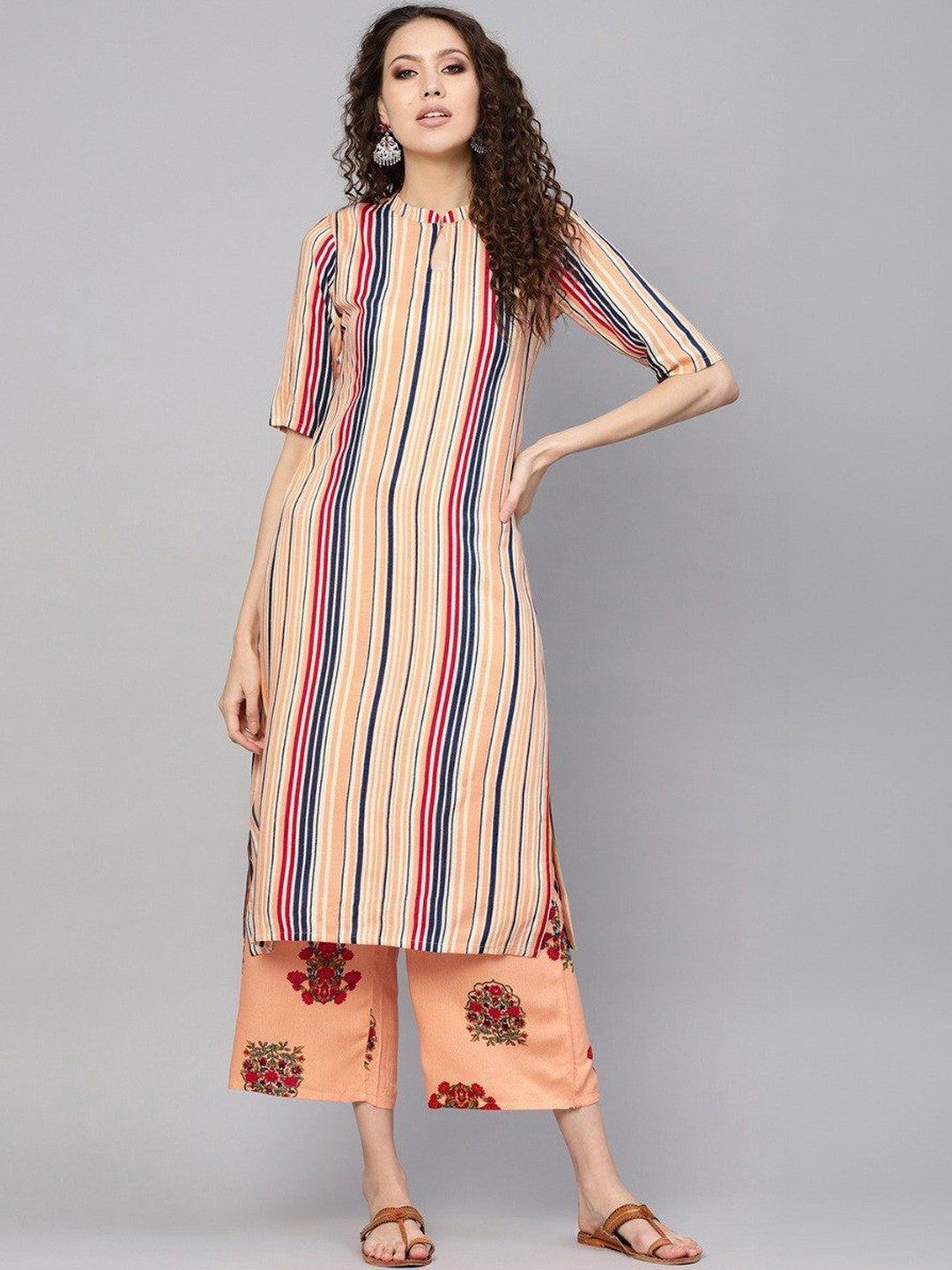 Women Striped Regular Kurta with Palazzos