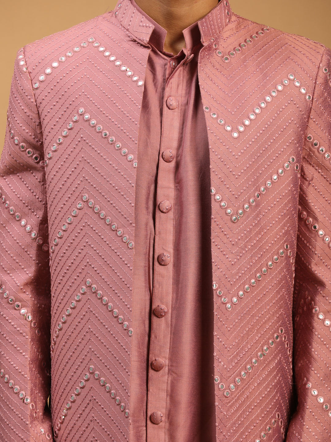 Men's Onion Pink Viscose Straight Sherwani Set