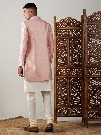 Men's Cream Viscose Straight Sherwani Set