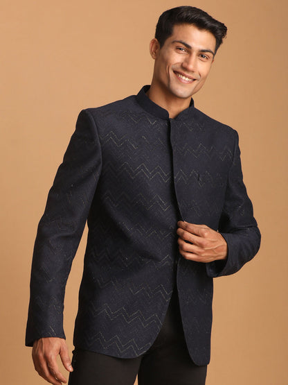 Men's Navy Blue Silk Blend Straight Jodhpuri