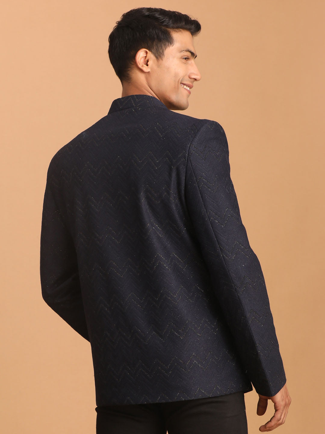 Men's Navy Blue Silk Blend Straight Jodhpuri