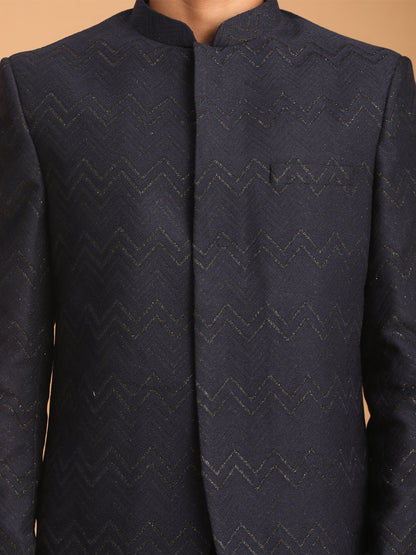 Men's Navy Blue Silk Blend Straight Jodhpuri