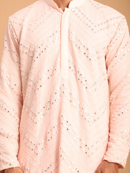Men's Pink Georgette Straight Kurta