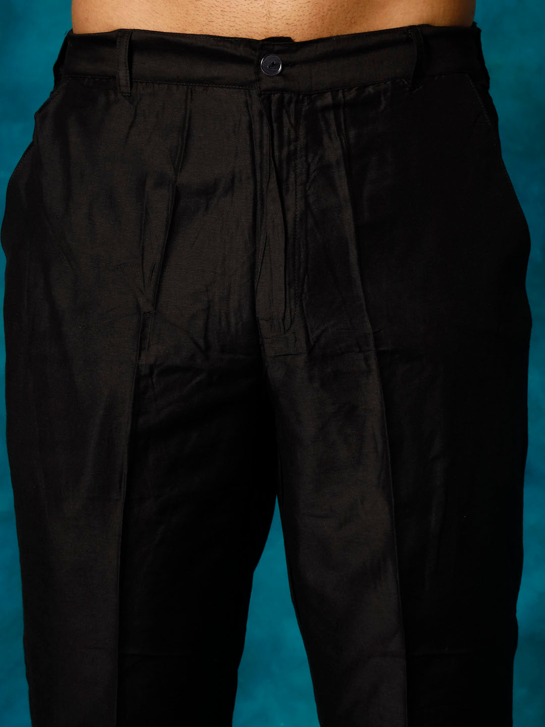 Men's Black Viscose Blend Asymmetric Kurta  Pyjama & Dupatta Set