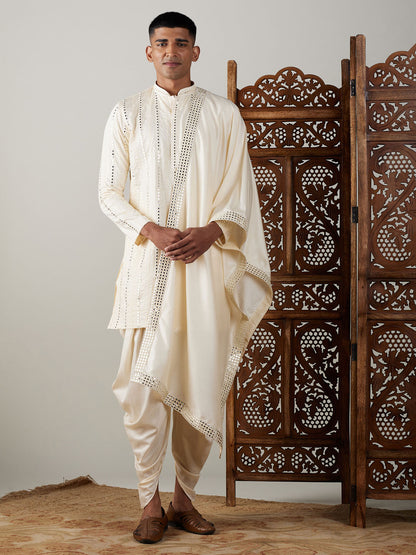Men's Cream Viscose Straight Kurta and Dhoti Set