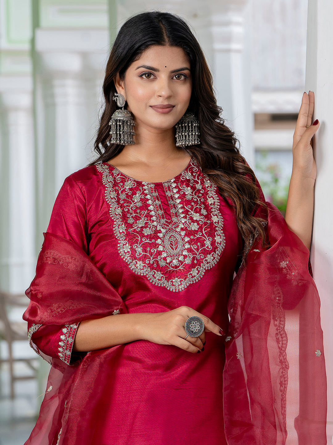 Dhiyona VV Purnima Silk Blend Embroidered Kurta Set with Dupatta