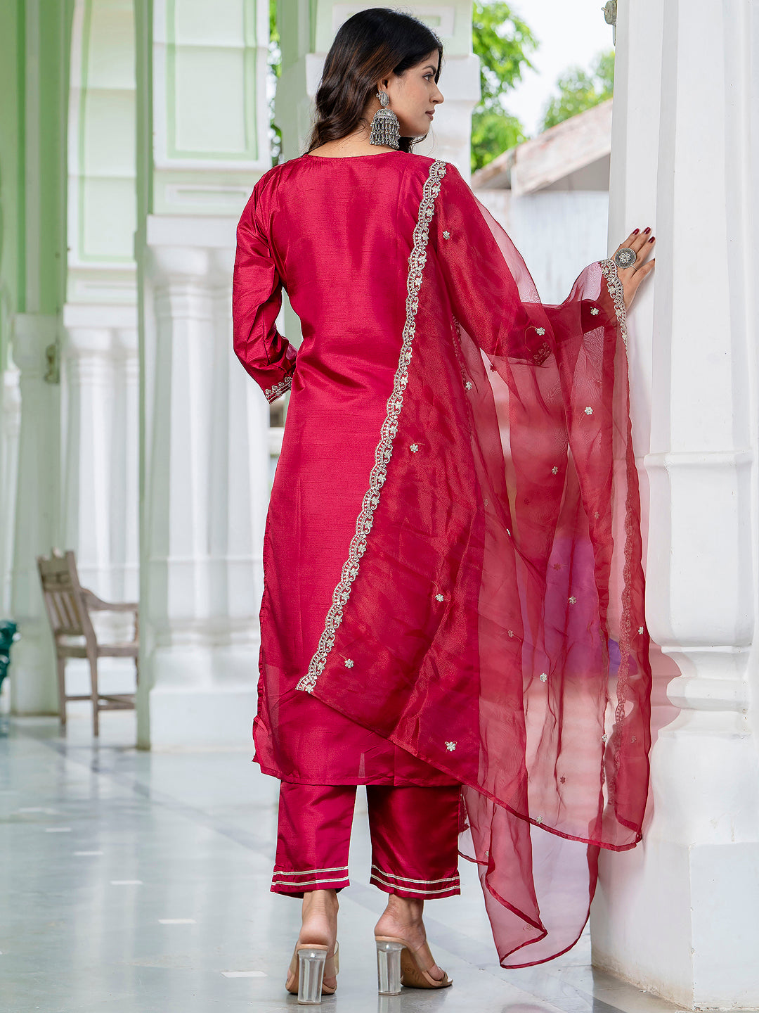 Dhiyona VV Purnima Silk Blend Embroidered Kurta Set with Dupatta
