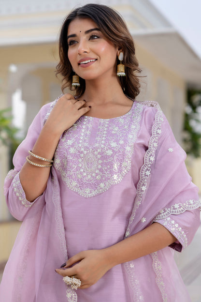 Dhiyona VV Deepa Silk Blend Embroidered Kurta Set with Dupatta