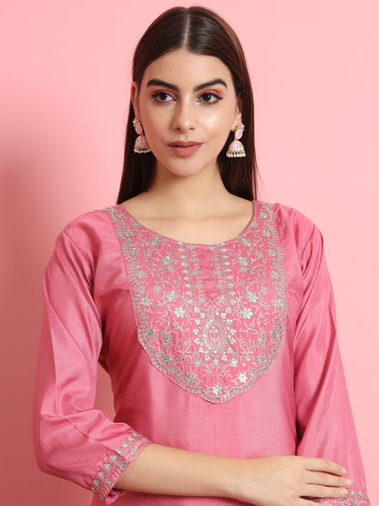 Dhiyona VV Shringar Silk Blend Embroidered Kurta Set with Dupatta