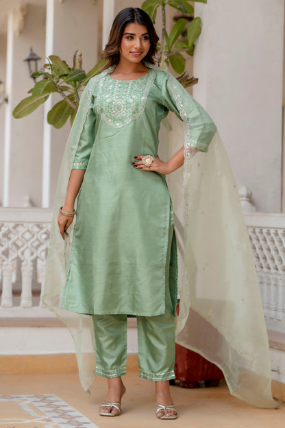Dhiyona VV Durga Silk Blend Embroidered Kurta Set with Dupatta