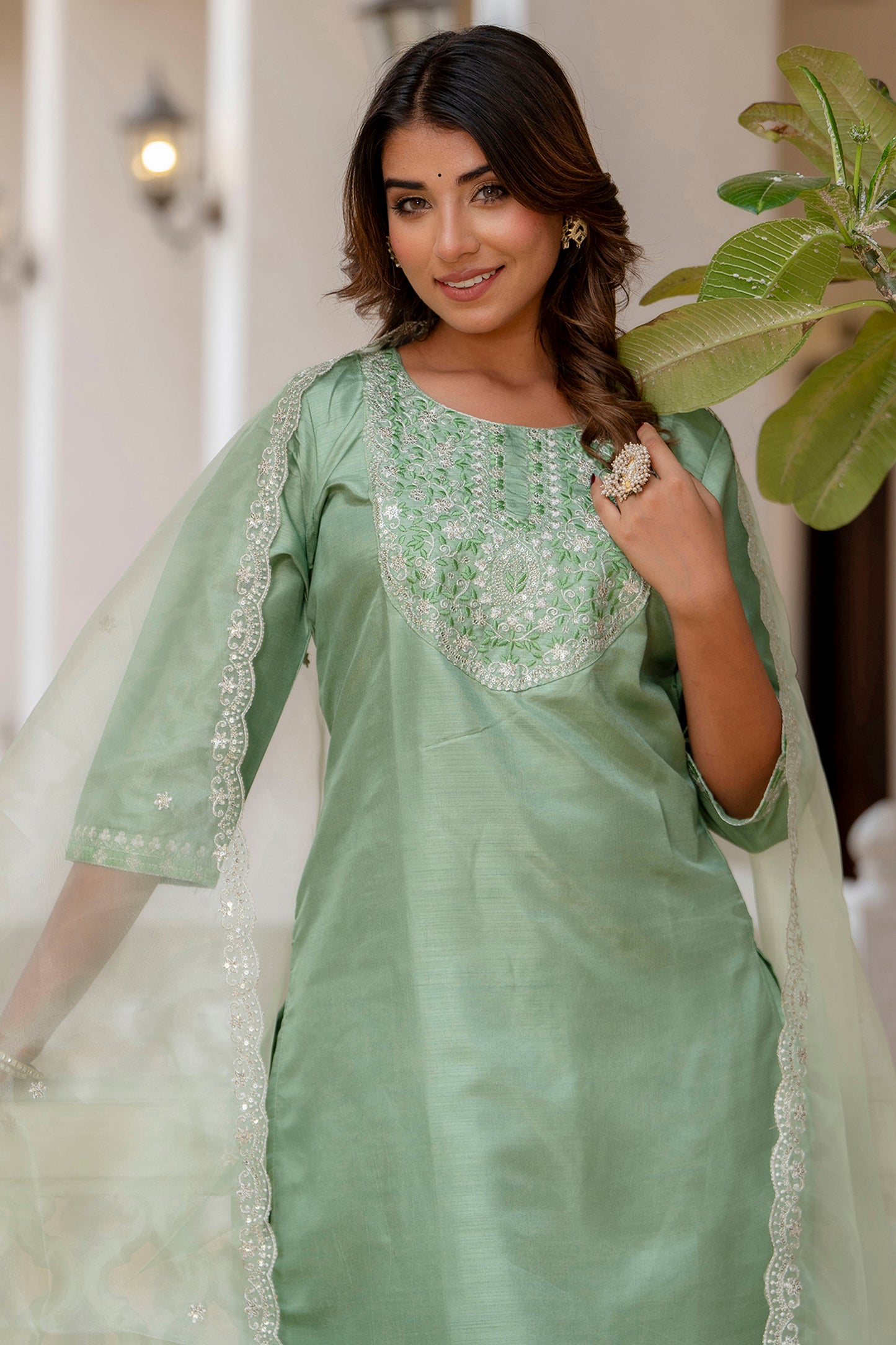 Dhiyona VV Durga Silk Blend Embroidered Kurta Set with Dupatta