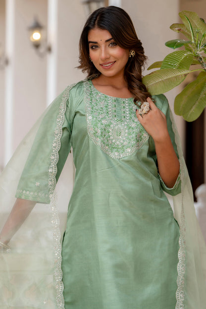Dhiyona VV Durga Silk Blend Embroidered Kurta Set with Dupatta