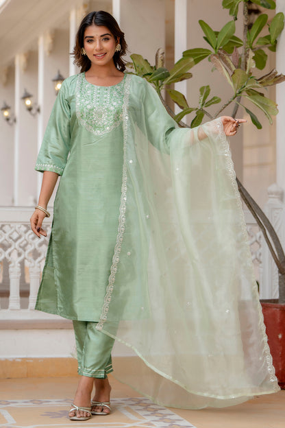 Dhiyona VV Durga Silk Blend Embroidered Kurta Set with Dupatta