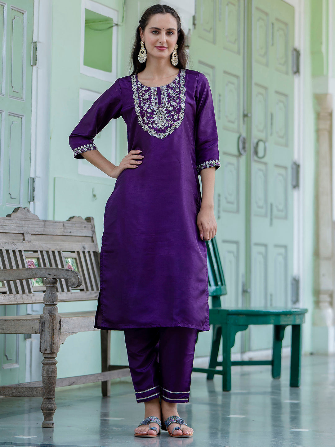 Dhiyona VV Dhara Silk Blend Embroidered Kurta Set with Dupatta