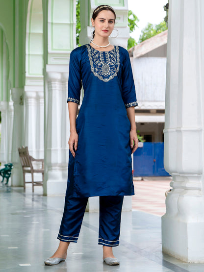Dhiyona VV Bisakha Silk Blend Embroidered Kurta Set with Dupatta