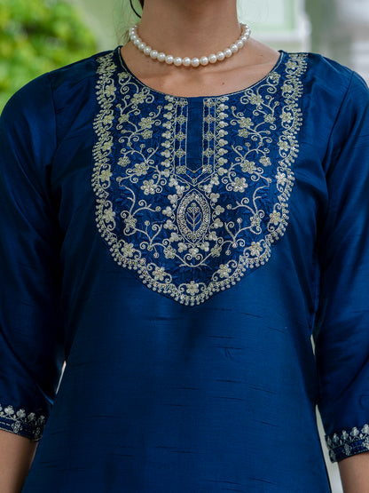 Dhiyona VV Bisakha Silk Blend Embroidered Kurta Set with Dupatta