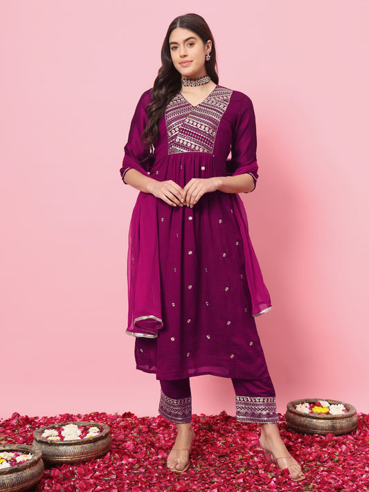 Dhiyona VV Trupati Women Flared Kurta and Trousers Pant Set Silk Blend