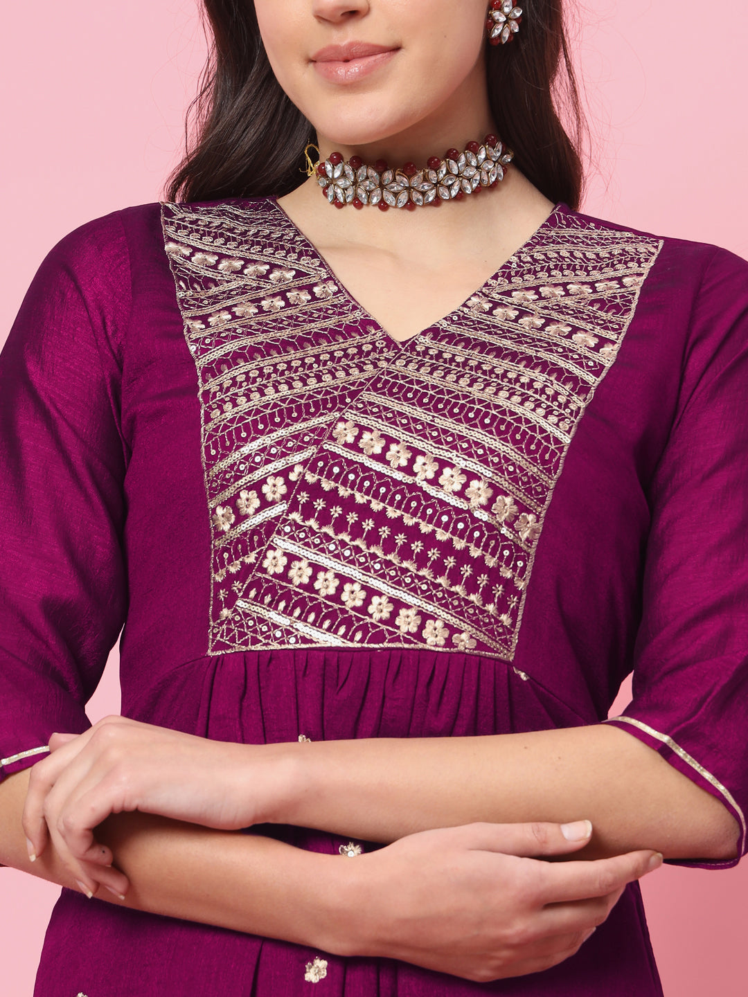Dhiyona VV Trupati Women Flared Kurta and Trousers Pant Set Silk Blend